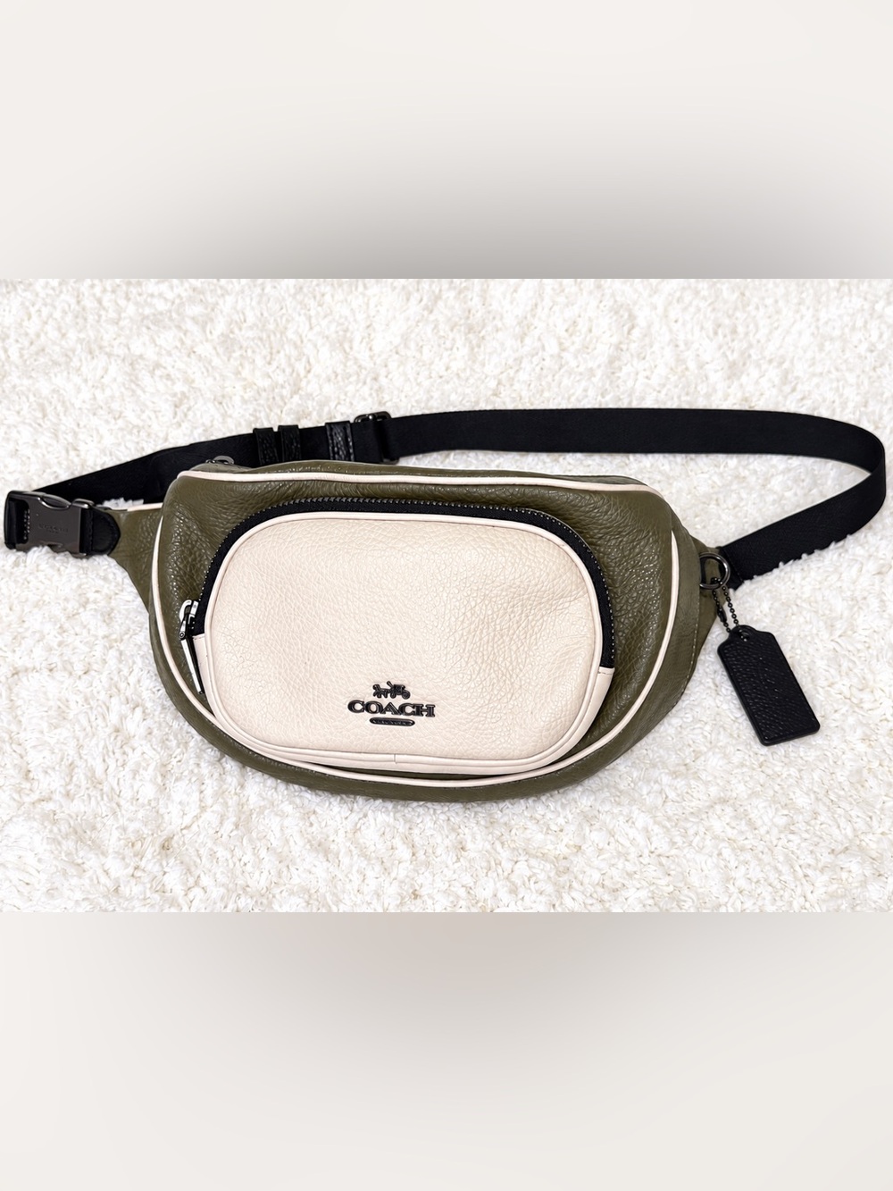 Coach Olive Green and Cream Leather Belt Bag